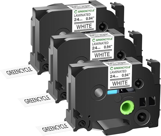GREENCYCLE TZe-251 24mm Label Tape Compatible for Brother P-Touch TZe251 Label Maker Tape 24mm 0.94 Laminated White 1 Inch TZe TZ Tape for Ptouch PT-D600 D610BT P700 P710BT P750W, 3 Pack