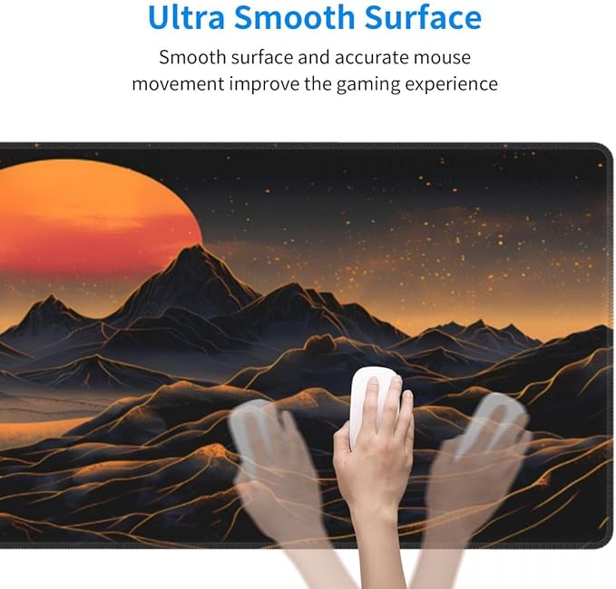 Desk Pad,Office Desk Mat 31.5"×11.8" Large Gaming Mouse Pad,Durable Extended Computer Mouse Pad,Waterproof Thick Big Mouse Pads with Non-Slip Rubber Base Office Black Gold Mountain Sunset