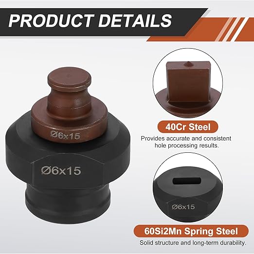 HARFINGTON Hydraulic Hole Punch Die 6x15mm Slotted Hole 40Cr Steel Electric Punching Kit for MHP-20 JP-20 Electric Punching Machine, Burgundy & Black