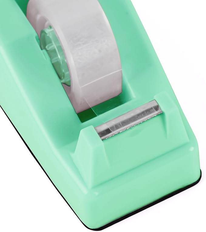 Desktop Tape Dispenser Green with Weighted Nonskid Base - Includes 6 Rolls of Transparent Tape (0.71 Inch x 1000 inches Each)