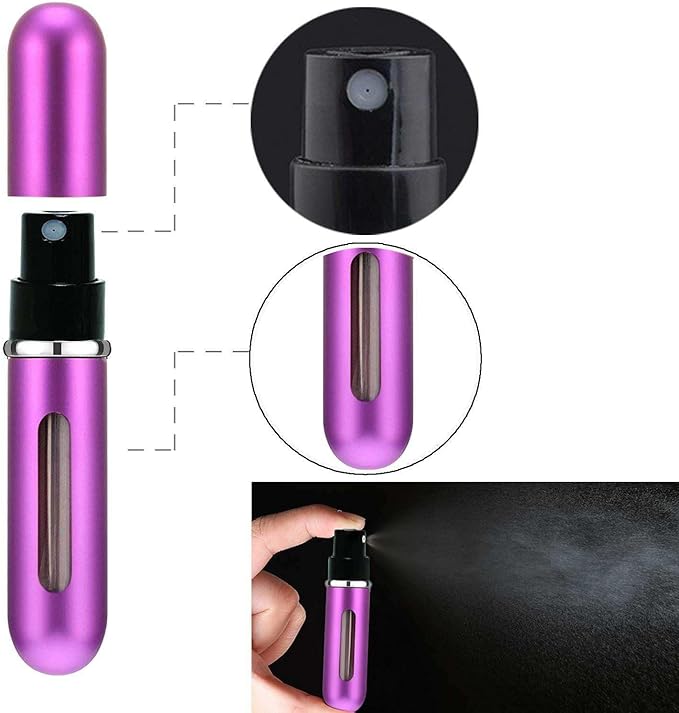 Portable Perfume Storage Bottle Refillable atomizer spray compact travel size up to 70 sprays easy refill fine mist TSA approved leak proof (Rose Red)