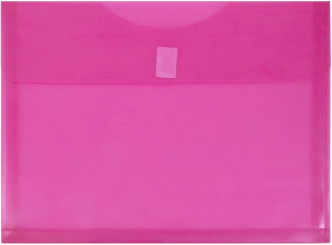 JAM PAPER Plastic Expansion Envelopes with Hook & Loop Closure - Letter Booklet - 9 3/4 x 13 with 1 Inch Expansion - Fuchsia Pink - 12/Pack