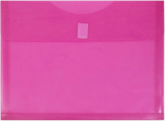 JAM PAPER Plastic Expansion Envelopes with Hook & Loop Closure - Letter Booklet - 9 3/4 x 13 with 1 Inch Expansion - Fuchsia Pink - 12/Pack