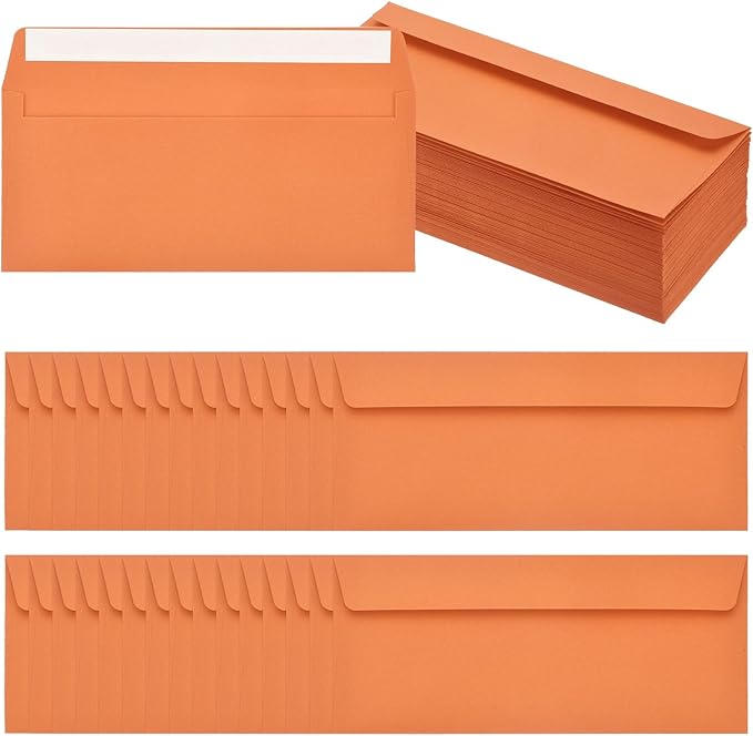 PATIKIL 100 Pack Orange #10 Business Envelopes, Colored Self Seal Letter Size Envelopes for Business Mailing Office Checks Invitation, 4-1/8 x 9-1/2 Inches