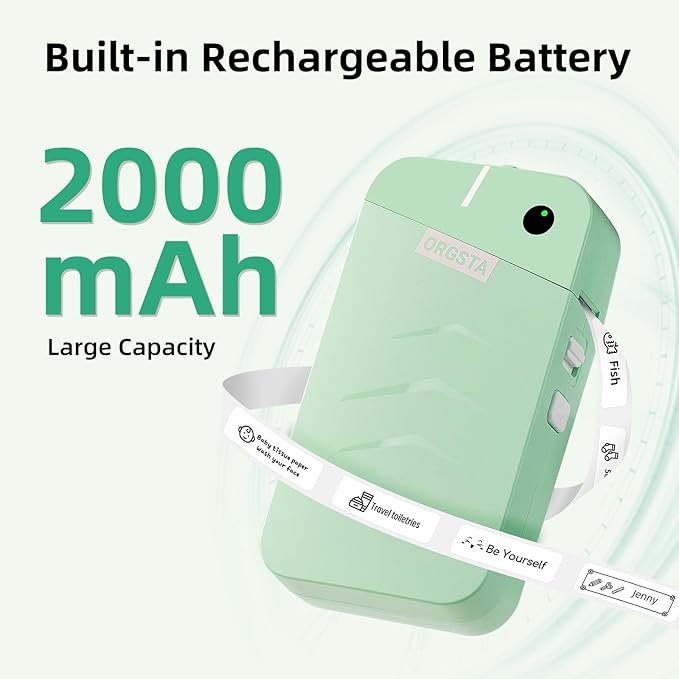 ORGSTA S001 Label Maker Machine with Tape, Portable Bluetooth Label Maker for Home and Office Organization, Thermal Label Printer Mini Label Maker with Multiple Templates, Green