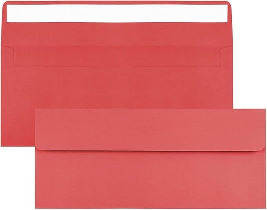 100 Pack Red #10 Business Envelopes, Standard Envelopes Self Seal, 4 1/8 x 9 1/2 Inch Letter Size Business Mailing Envelopes for Checks Invoices Statements Baby Shower Christmas Wedding Birthday