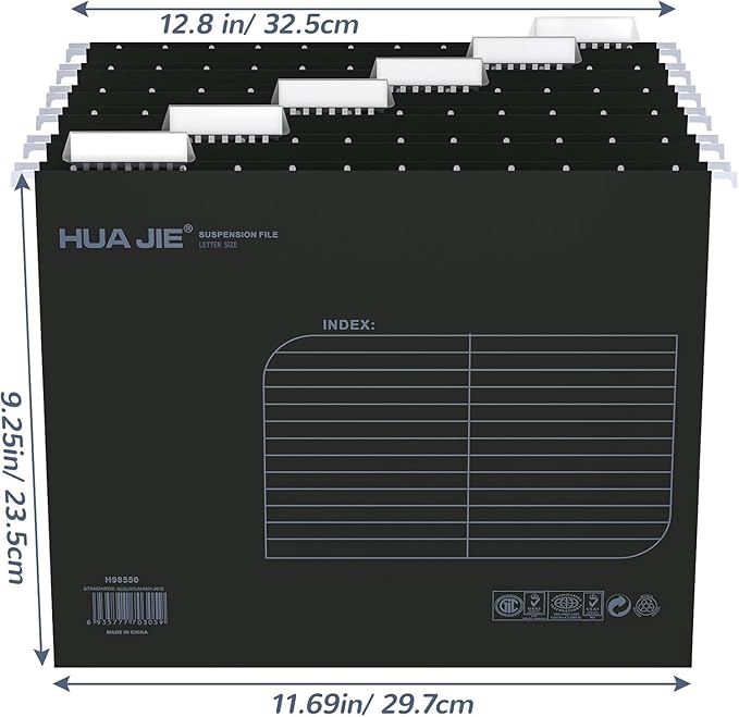 MerryNine 36pcs Hanging File Folders Letter Size, Paper Filing Cabinet Folders Organizer with 1/5-Cut Tabs and Inserts, Suspension File Organizers for Office School Home Hospital, Black
