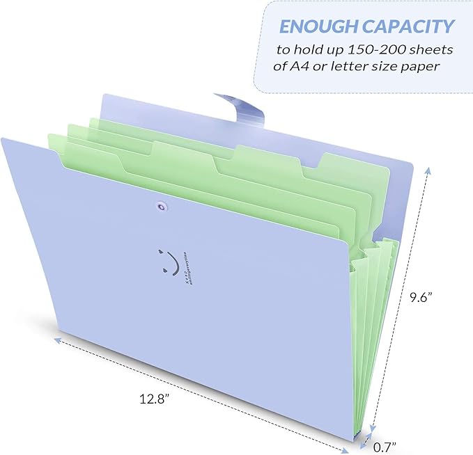 SKYDUE 4 Packs Expanding File Folder with 32 Labels,5 Pockets A4 Letter Size Accordion Folder Paper Organizer for School and Office