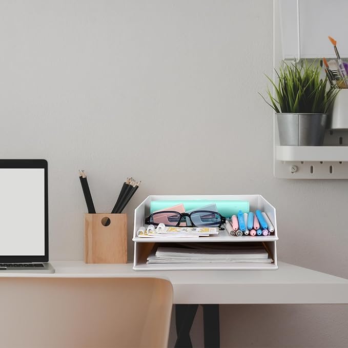 2 Pcs Stackable Desk Organizer Trays Rectangular Plastic Desk Holder Desktop Letter Tray File Organizer Paper, File, Magazine, Office Organization for Desktop