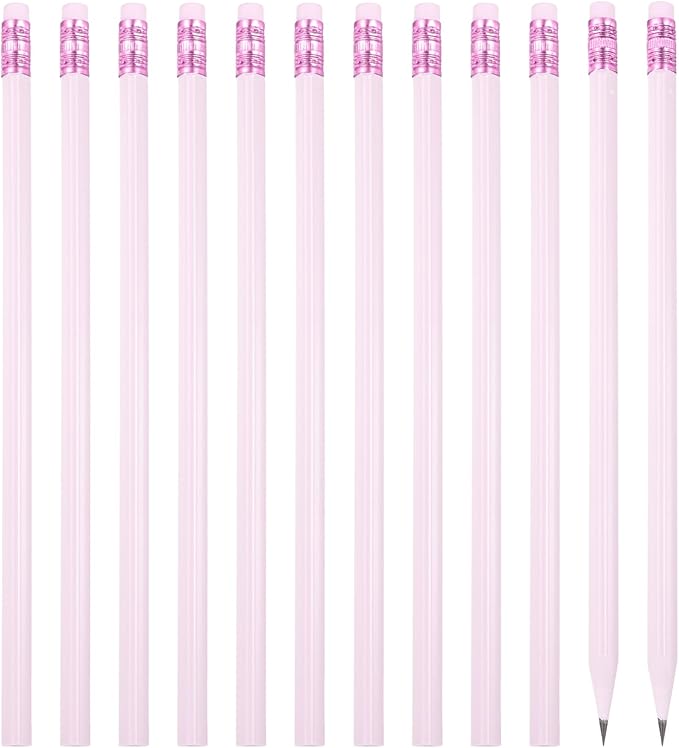 PATIKIL Round Pencils, 12 Pcs Triangle HB Graphite Pencil Wooden Pencils with Eraser for Classroom Office Writing Drawing Supplies, Purple