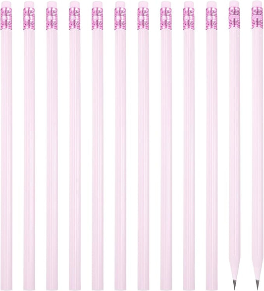 PATIKIL Round Pencils, 12 Pcs Triangle HB Graphite Pencil Wooden Pencils with Eraser for Classroom Office Writing Drawing Supplies, Purple