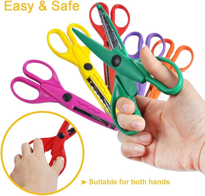 UCEC Craft Scissors - Decorative Edge, 6 Pack Extended Pattern Scissors with Different Designs, Fun for Kids, Teachers, Crafts, Scrapbooking, DIY Photos, Album
