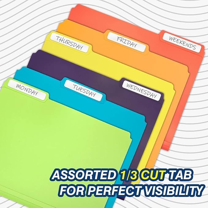 H4D 30 Pack Colored File Folders, Plastic Manila Folders with 1/3-Cut Tabs, Letter Size Home School Office Supplies for Document Filing, 6 Colors
