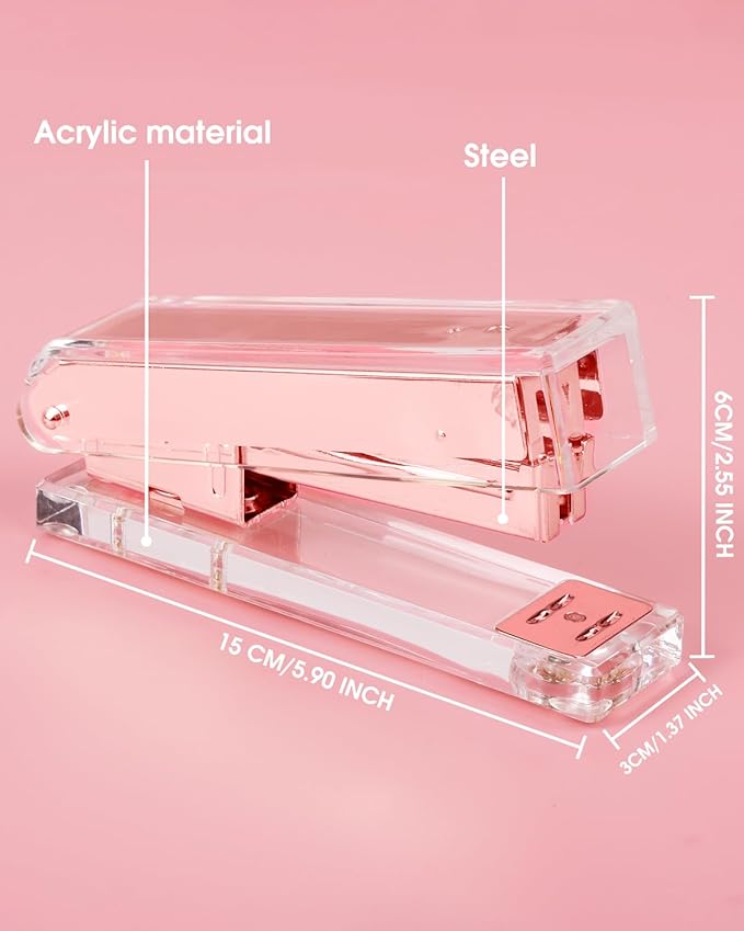 Honagu Clear Acrylic Stapler - Elegant Modern Desk Accessory for Home, Office, or School (Rose Gold)