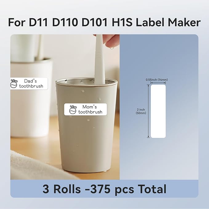 NIIMBOT Thermal Label 3 Rolls Set Home School Office Storage and Organization for NIIMBOT D11 D110 D101 H1S Label Maker (1450WHITE)
