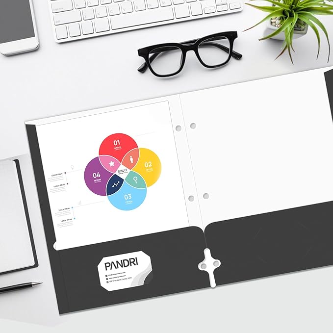 Two Pocket Portfolio Folders, PANDRI 60 Pack 3 Hole Punched 2 Pocket Folders for 3 Ring Binder, Letter Size Paper File Folder for School Office Home Business, Black