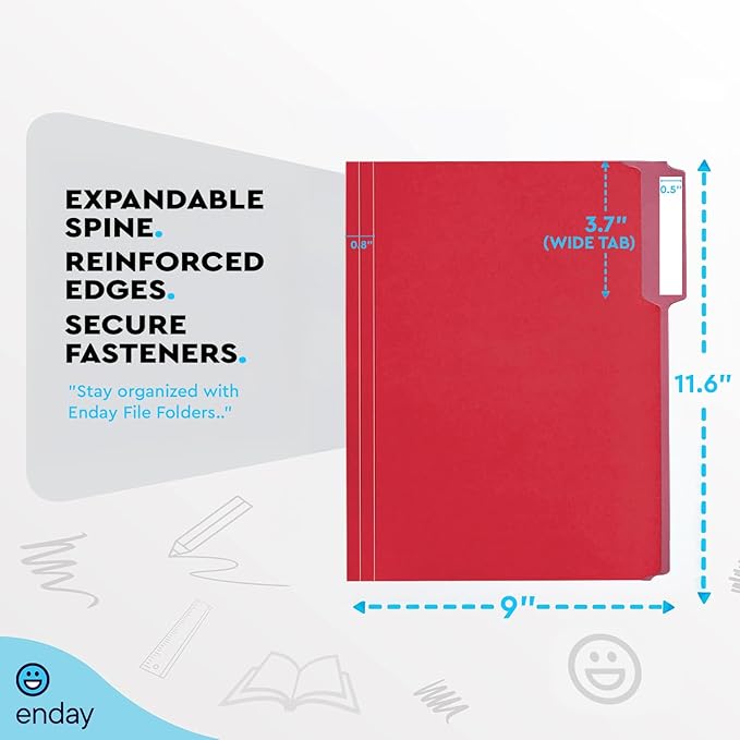 Enday Colored File Folders Letter Size (100 Pack) 12 Assorted Colors, 1/3 Cut Tabs Color File Folders, Two Tone Colored Folders for School Home Office Documents Organization