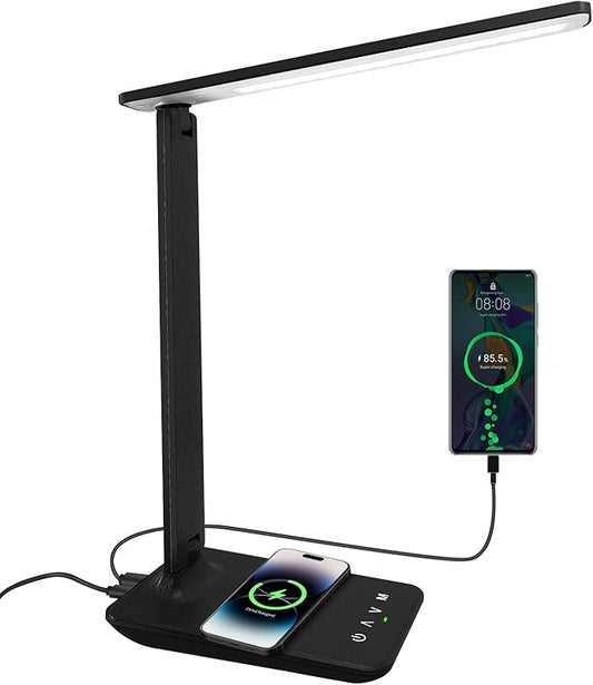 LED Desk Lamp Dimmable Table Lamp with USB Charging Port, 5 Lighting Modes, Sensitive Control, Foldable Portable Desk Light for Home Office Bedroom Reading (Black-Pro, Standard Size - 13.3 inch)