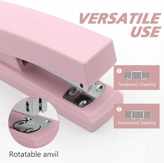 Pink Office Stapler, 25 Sheet Capacity with 2000 Staples and Staple Remover, Desktop Stapler,Pink Office Supplies for Students and Office Clerks