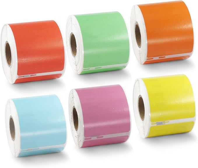BETCKEY - Mixed Colored Label Replacement for Dymo 30323 (2-1/8" x 4") Name Badge Labels, Compatible with Dymo 450, 4XL & Zebra Desktop Thermal Printers [Green+Yellow+Red+Pink+Orange+Light Blue]