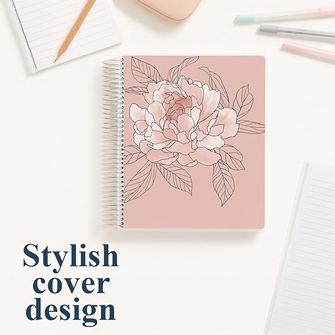 Erin Condren 7" X 9" Spiral Bound Productivity Notebook, Flora Peony, Functional 160 Lined Page and 80Lb Thick Paper Spiral Notebook, Stickers Included