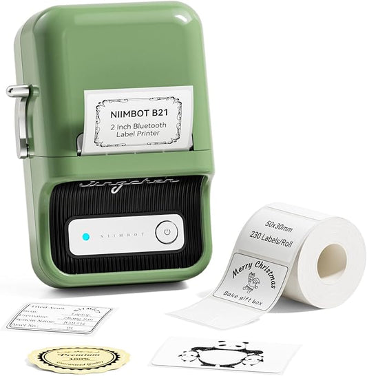 NIIMBOT B21 Label Maker Machine with Tape 2Inch Portable Sticker Printer Thermal Labeler for Jar Price Address Label for Business Home Office Organization, Green