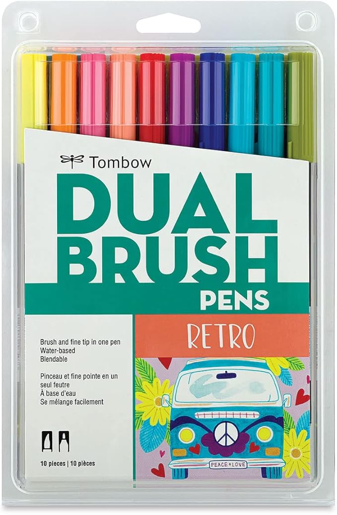 Tombow 56217 Dual Brush Pen Art Markers, Retro, 10-Pack. Blendable, Brush and Fine Tip Markers