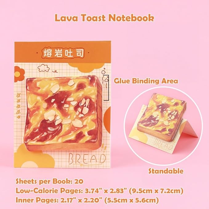 12Pack Cute Bread Toast Sticky Notes, 20 Sheets/pad, Reusable Funny to Do List Notes Book for Office Home
