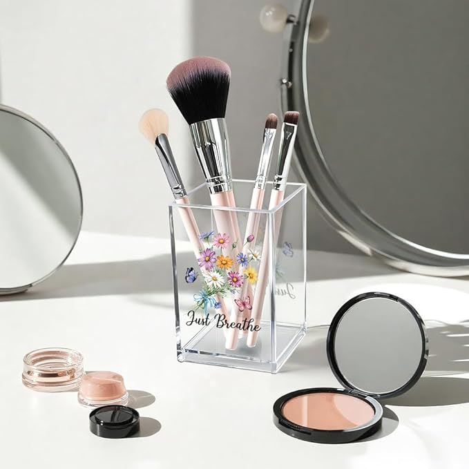 Just Breathe Acrylic Cosmetic Pencil Pen Holder Cup, Hope Inspirational Makeup Brush Organizer Holder, Women Faith Gifts, Encouragement Gifts for Women Mom Daughter Sister Friend Yoga Teacher