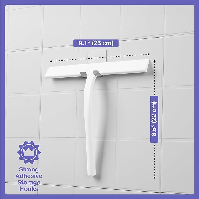 Kincmax All-Purpose Shower Squeegee - Stainless Steel Silicone Bath Squeegee for Glass Doors With Hook - Bathroom Kitchen Window Door - Small White