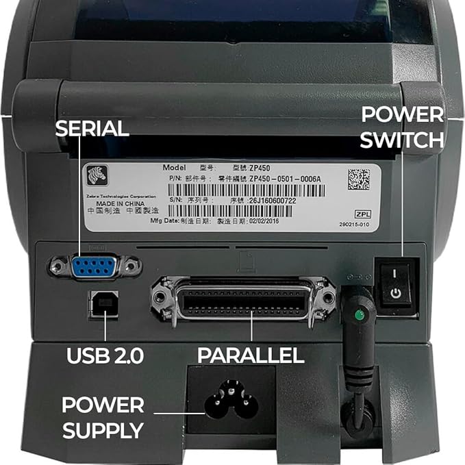 Zebra ZP450 Direct Thermal Shipping Label Printer - High-Speed ZP450-CTP Thermal Printer Bundle with USB Cable, Power Supply & Microfiber Cloth, Made for UPS Labels, Amazon FBA Barcode (Renewed)