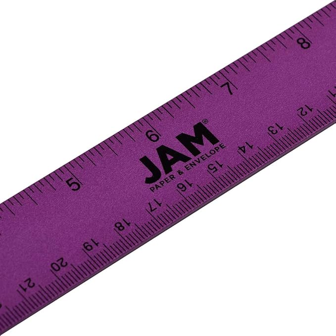 JAM PAPER Strong Aluminum Ruler - 12 Inch - Metal Ruler with Non-Skid Cork Backing - Purple Metallic - Sold Individually