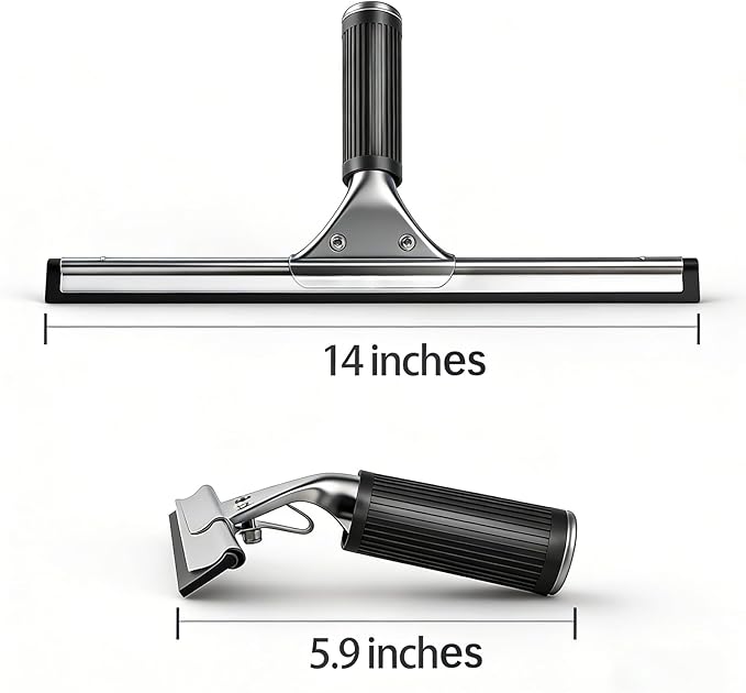 MRDARENSU 14-inch Squeegee for Shower Glass & Window Cleaning, Professional Stainless Steel Squeegee with Durable Handle for Streak-Free Glass, Mirror, Tile & All Smooth Surfaces