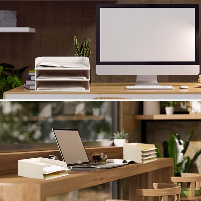 4 Pcs Stackable Desk Organizer Trays Rectangular Plastic Desk Holder Desktop Letter Tray File Organizer Paper, File, Magazine, Office Organization for Desktop