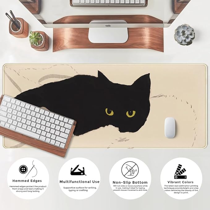 Cute Cat Keyboard Pad Desk Mat Cat Mouse Pad XL Desk Anime Mat Large Gaming Mouse Pad for Desk Decor Laptop Computer Desk Home Office for Girl with Stitched Eges 31.5x11.8 in