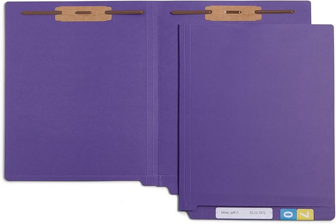 Blue Summit Supplies 50 Full End Tab Purple File Folders With Fasteners, Letter Size, Two Prongs, 50 Pack