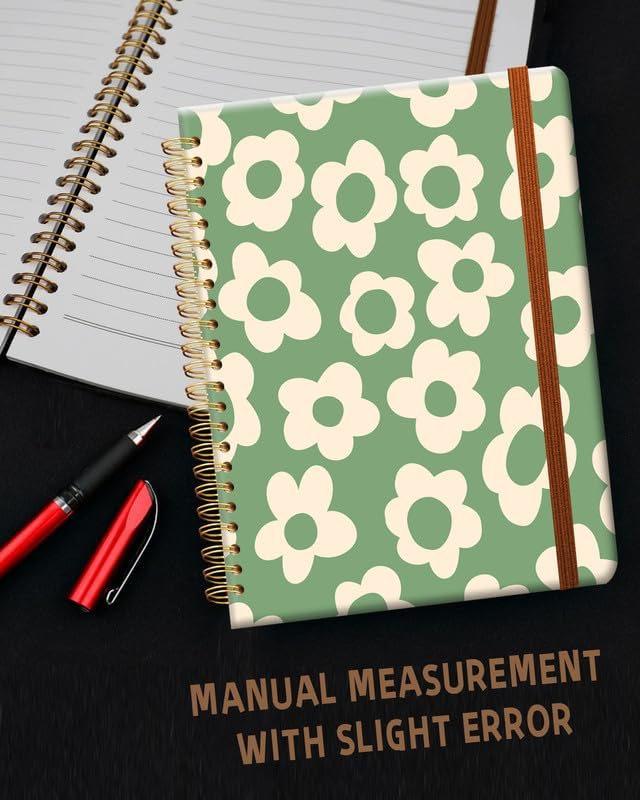 Ruled Spiral Writing Notebook,A5 Hardcover Lined College Journal for Women Lady Girl,Strong Twin-Wire Binding with Premium Paper,8.4" X 6",Perfect for School,Office,Home Gifts(Green Flowers)