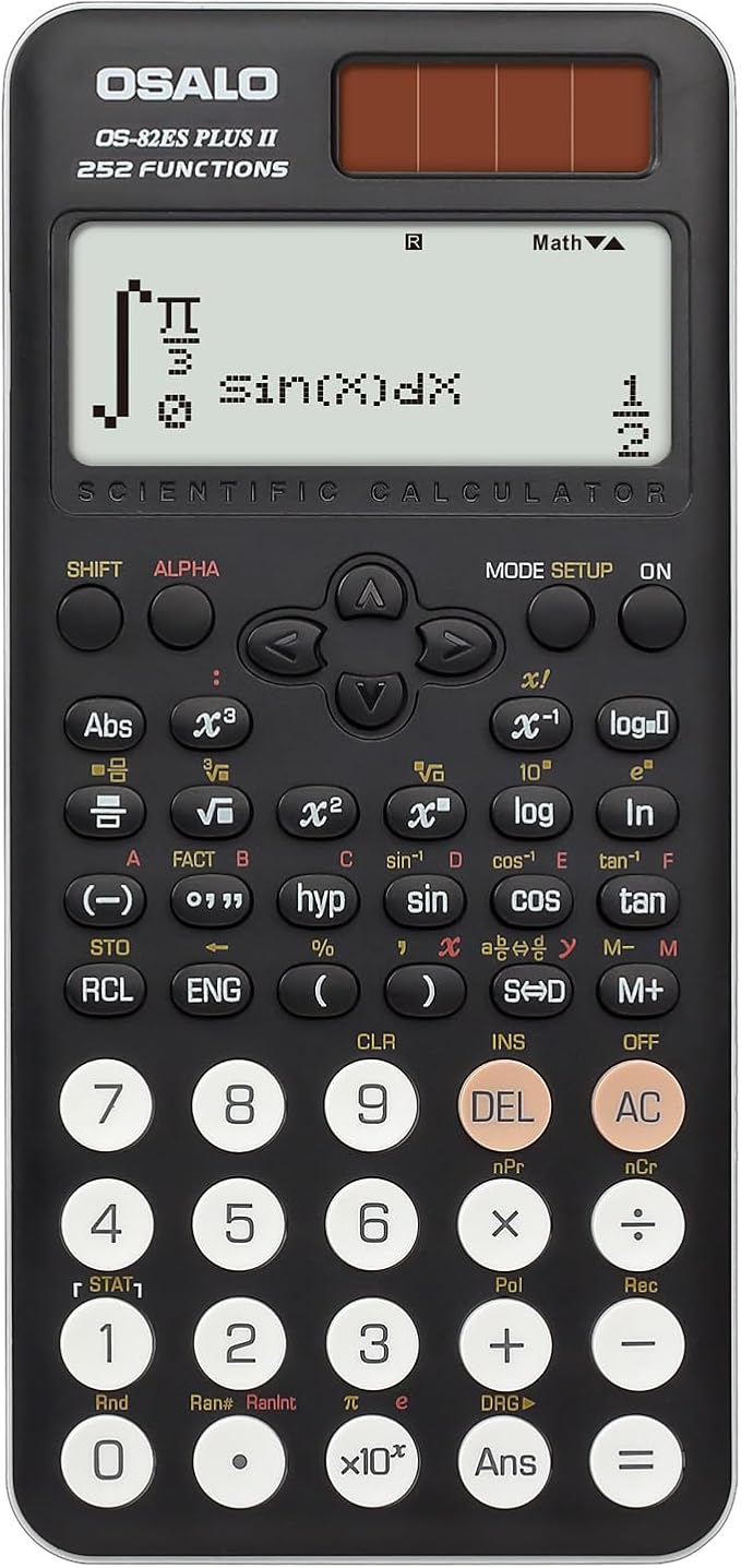 OSALO Scientific Calculator 252 Functions 2-line Written Display & Battery Solar Calculators for Secondary Students (OS-82ES-2)