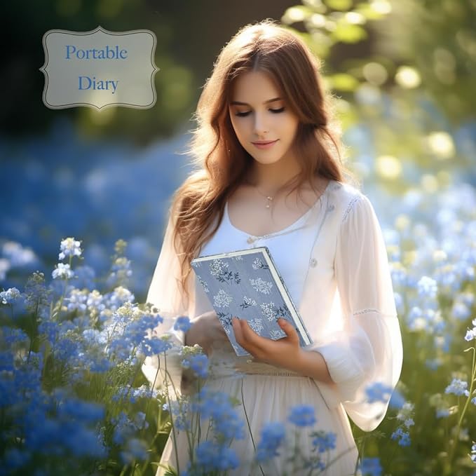 Floral Hardcover Journal for Writing, Lined Notebook for women, A5, 200 Pages, 6x8 Medium Size Notebook, Floret Printed Fabric Linen Personal Journal, Lay Flat Notebook, Reading Journal, Blue.