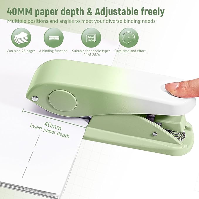 Effort-Saving Lever Teacher Stapler with 1000 Staples, 24/6 and 26/6 Stapler for desks, Offices, and classrooms (Green)