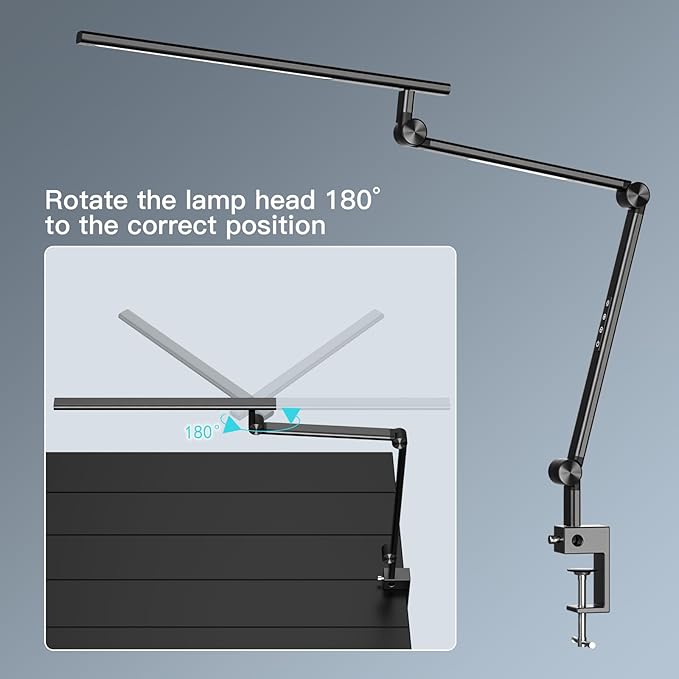 VERSKI LED Desk Lamp, Desk Light for Home Office, Dual Light Source 18W Brightest, Eye-Caring Optical Lens, Office Lamp, 5 Color Modes & Brightness, Aluminum Alloy Drafting Light, Clamp Lamp