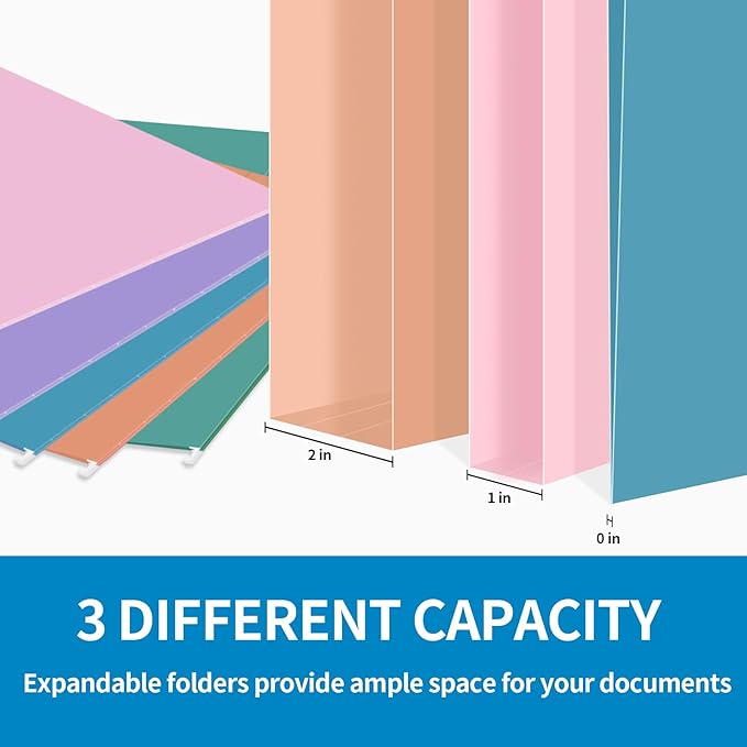 30 Pack Hanging File Folders, Letter Size with 1/5-Cut Adjustable Tabs, Pastel 10 Selected Color - File Folder Organizer for Filing Cabinet Office Home, Designed for Bulky Files, Medical Charts