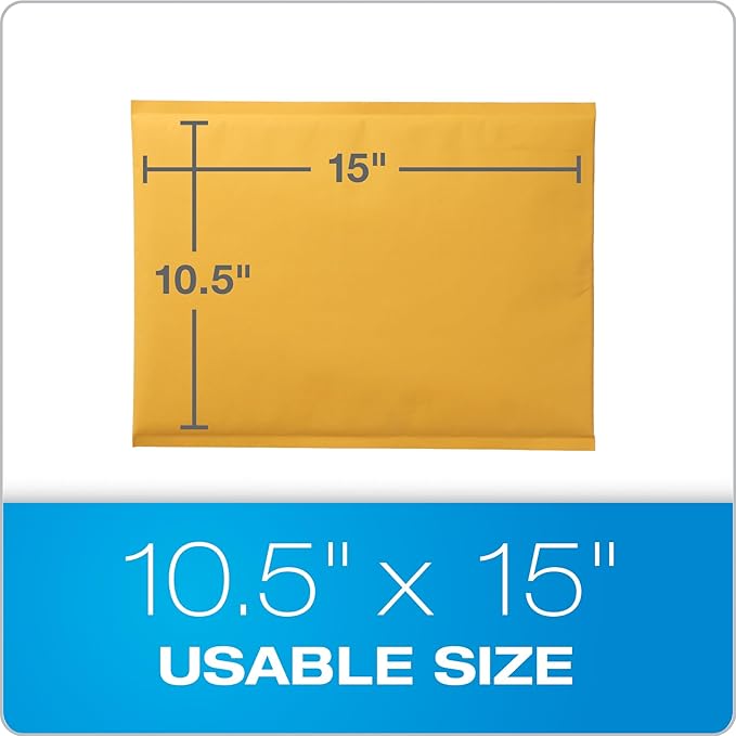 Quality Park Large Bubble Mailers, 10.5 x 15 Shipping Envelopes, Durable Brown Kraft Padded Envelopes, Redi-Strip Peel Off Closure, 25/Box (QUA85763)