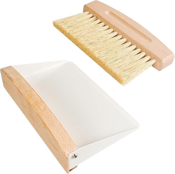 Small Dust Pan and Brush Set, Mini Hand Broom and Dustpan Set, Wooden Crumb Sweeper for Home Desktop, Sofa, Pet Care Household (White)