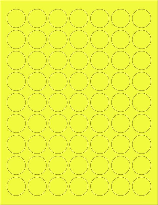 NextDayLabels - 8-1/2 x 11 Neon Color High Light Fluorescent Labels for Laser & Inkjet Printer (Yellow Fluorescent, 1" Round - 63 per Page - 6300 Labels)