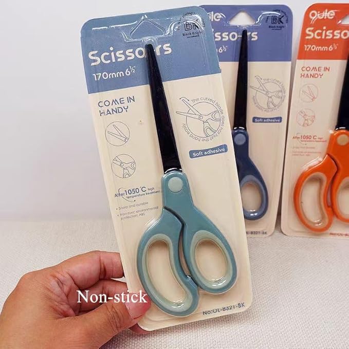 Pastel Non Stick Scissors, All Purpose Stainless Steel Craft Scissors with Soft Grip, Blunt Tip Fabric Shears Kids Scissors for Office Home School, Left & Right Handed (1 Pack, Green)