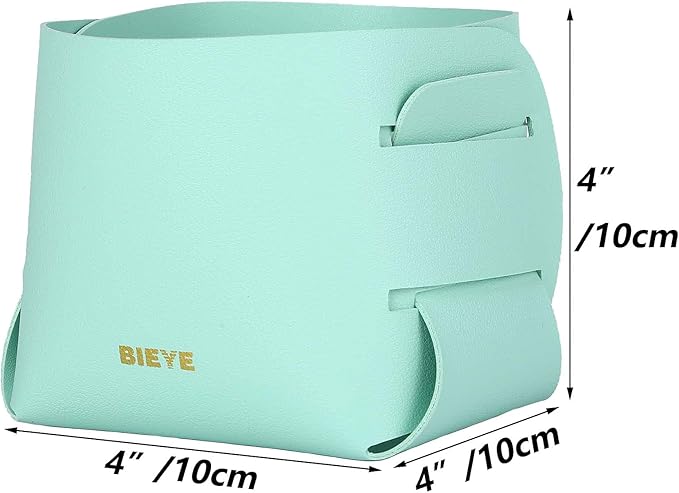 Bieye LSB008 Collapsible Leather Storage Bin Decorative Desk Organizer for Jewelry Makeup Pen Pencil Glasses Remote Controller Storage (Mint Green, 4" WX4 LX4 H)