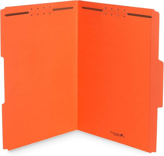 Blue Summit Supplies Orange Legal Size Fastener File Folders, Legal Size, Legal File Folders with Fasteners, 1/3 Cut Reinforced Tabs, Durable 2 Prongs, for Organizing Medical or Law Files, 50 Pack