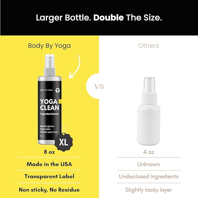 Yoga Clean - Premium Yoga Mat Cleaner Spray, Natural Plant-Based Deodorizer with Essential Oils | Refreshing Aromatherapy Scent | 8 oz Safe for Cork, Rubber & All Fabrics, Made in the USA