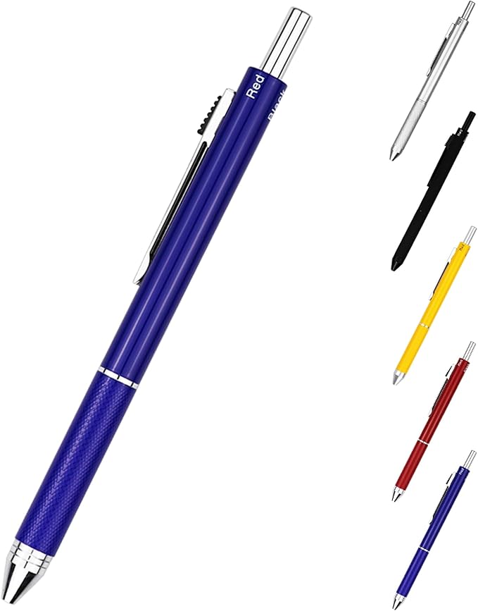 DUNBONG 4 in 1 Multicolor pen, Metal Cased Multifunction Pen, 0.5mm Mechanical Pencil, Red, Blue and Black Ball Pen, 1-Count (Blue)